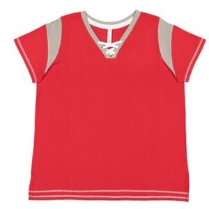 LAT Curvy Game Day Lace‑Up Short Sleeve Tee Red Titanium White Size 2